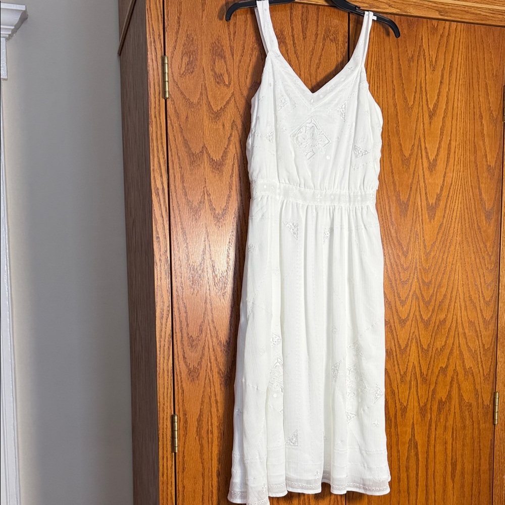 White House Black Market White Embroidered Midi Dress